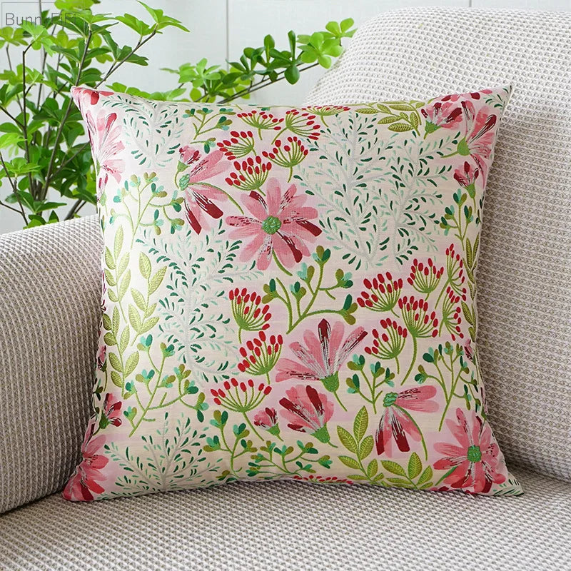DecorBites™ Jacquard Floral Pillow Cover 45x45cm Pink Green Blue Soft Smooth Touch