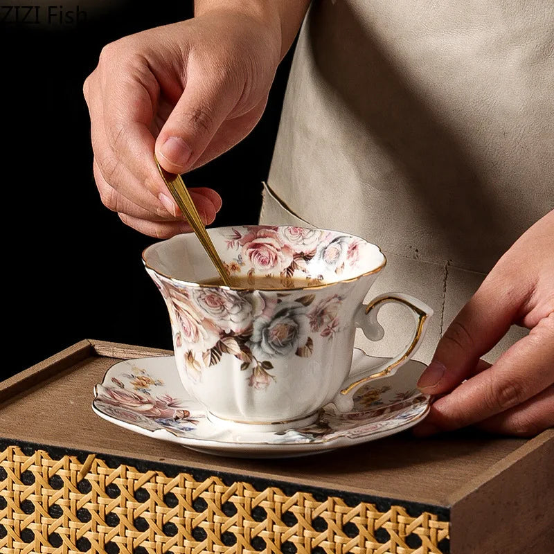DecorBites™ Lace Edge Ceramic Tea Cup & Saucer Set for Dining & Coffee Table