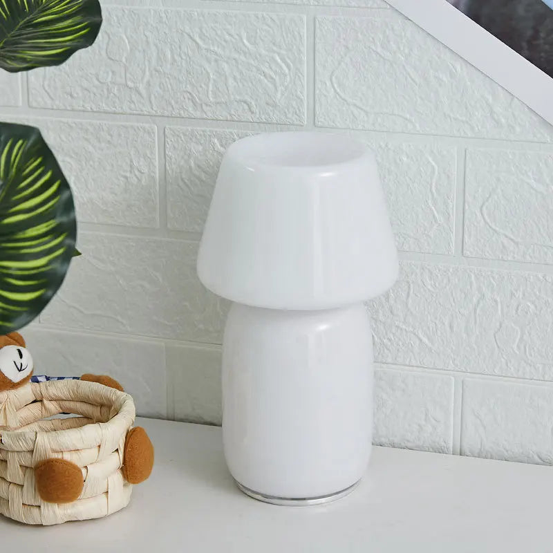 DecorBites™ Apollo Mushroom Glass Table Lamp - White Glass Bedside Night Light