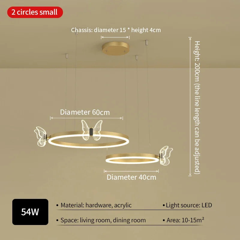 DecorBites™ Gold Butterfly Crystal Chandelier Pendant Light for Elegant Living Room & Restaurant Decoration