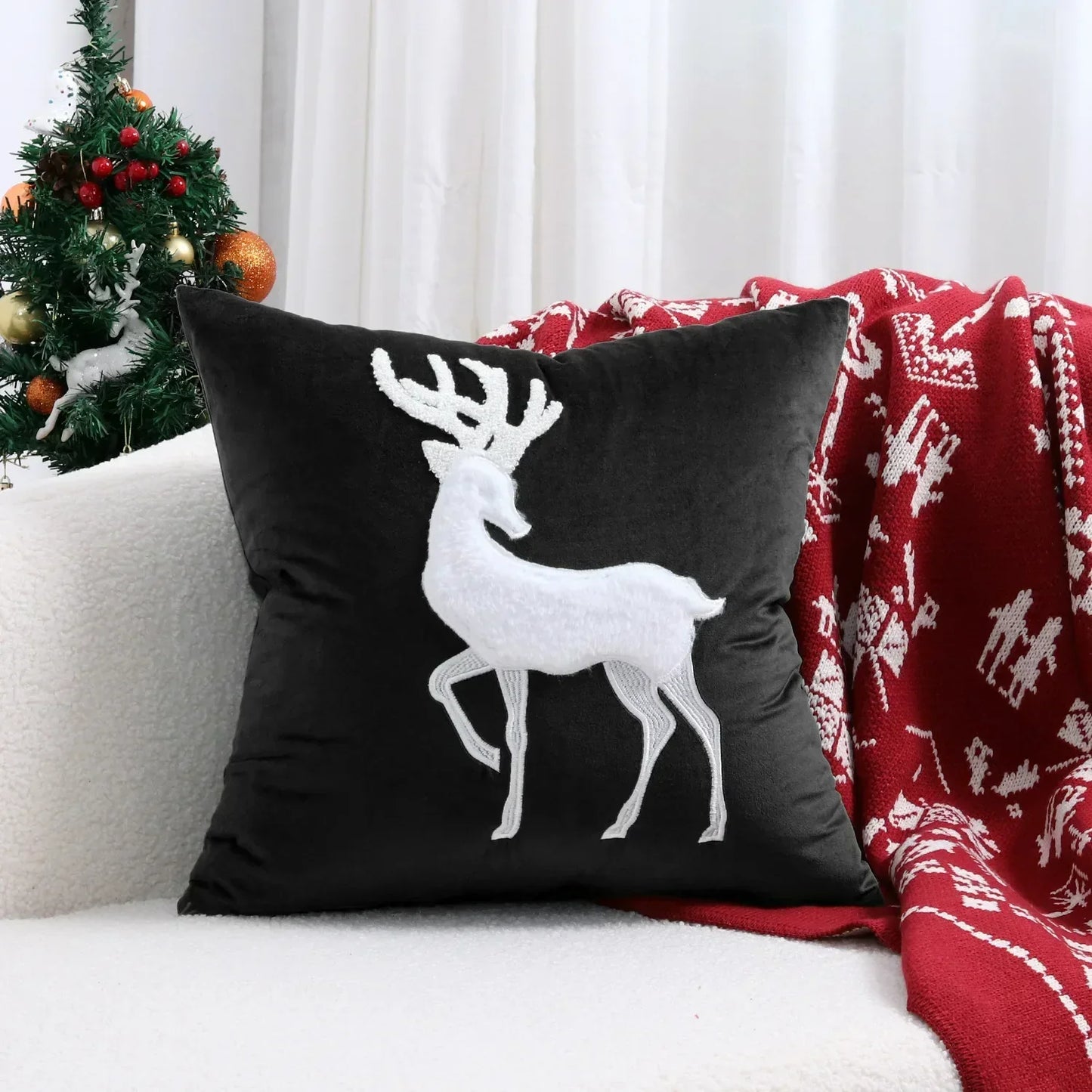 DecorBites™ Christmas Patchwork MerryChristmas Cushion Cover Embroidered Velvet Home Decor