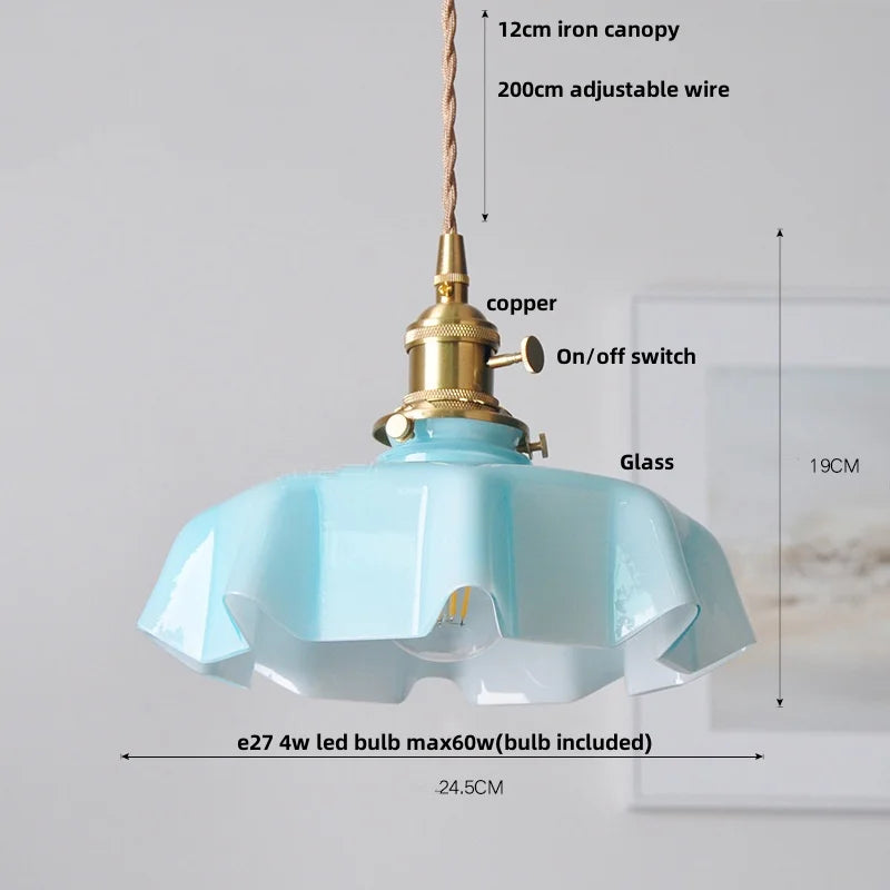 DecorBites™ Green Flower Glass Pendant Light for Kitchen Bar Restaurant, Modern Wire Adjustable Hanging Lamp
