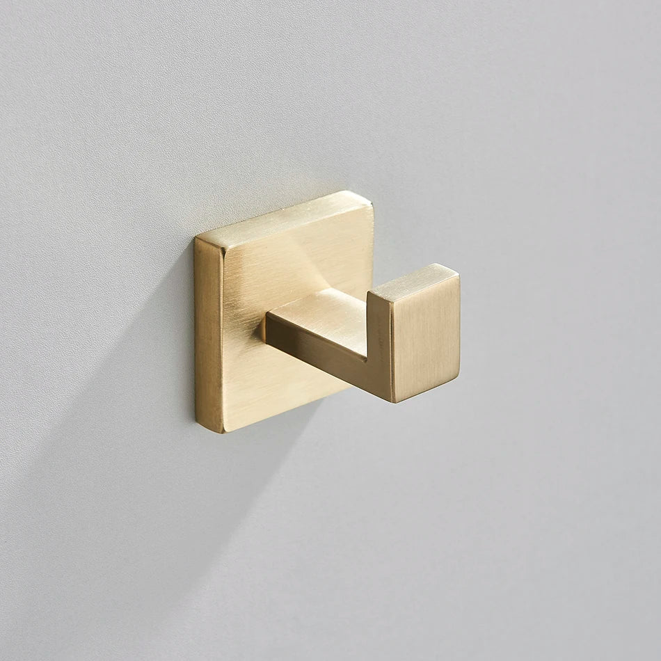 DecorBites™ Brushed Gold Bathroom Set: Towel Bar, Robe Hook, Shelf, Tissue Holder & Accessories