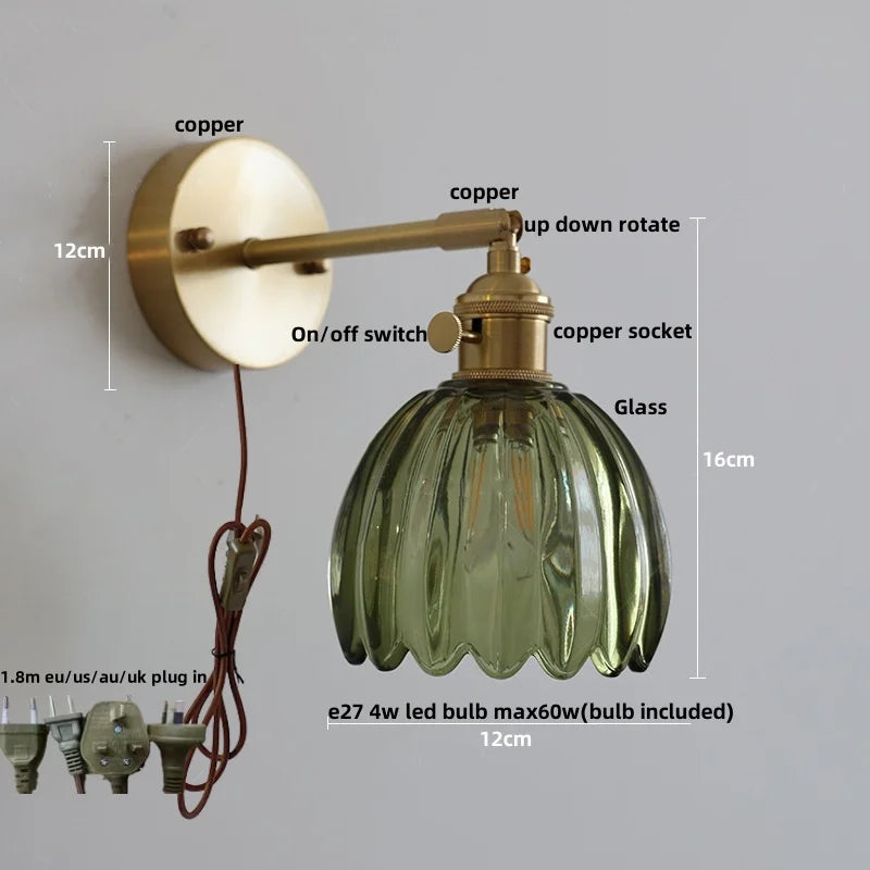 DecorBites™ Clear Glass LED Wall Lights Up Down Rotate Copper Nordic Sconce Fixtures