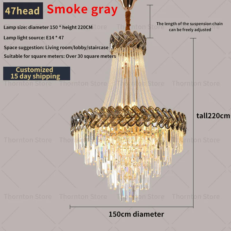 DecorBites™ Crystal Chandelier: Modern European Duplex Villa Living Room Luxury Hollow Stair Light