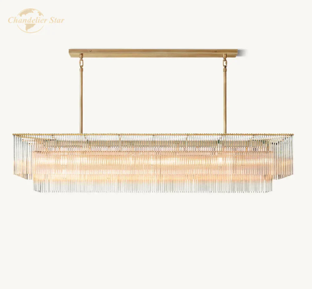 DecorBites™ Amadeo Crystal LED Chandelier: Modern Rectangular Pendant Light for Kitchen Island, Dining Room