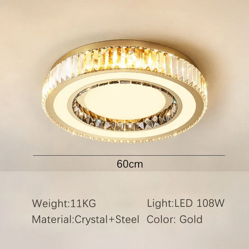 DecorBites™ Gold Crystal Ceiling Lamp Double Layer Modern Chandelier Led Glossy Bedroom Decor