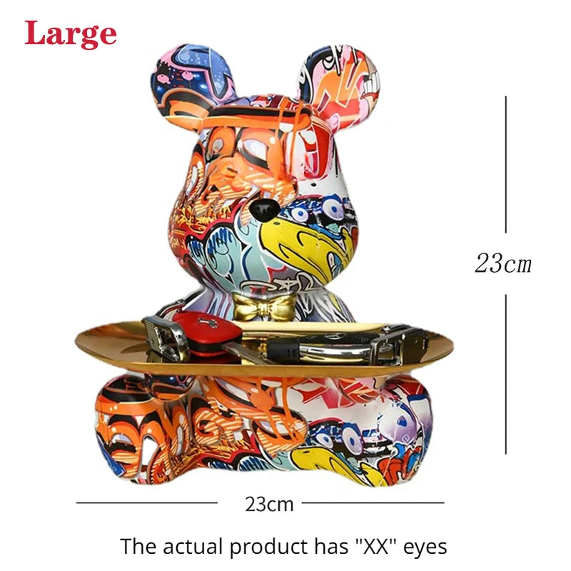 DecorBites™ Graffiti Bear Figurine | Modern Home Decor Statue | Keys Storage Shelf Sculpture