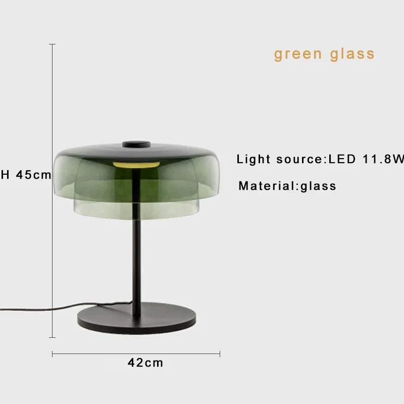 DecorBites™ Glass Amber Green LED Table Lamp Nightstand Bedroom Living Room Decor
