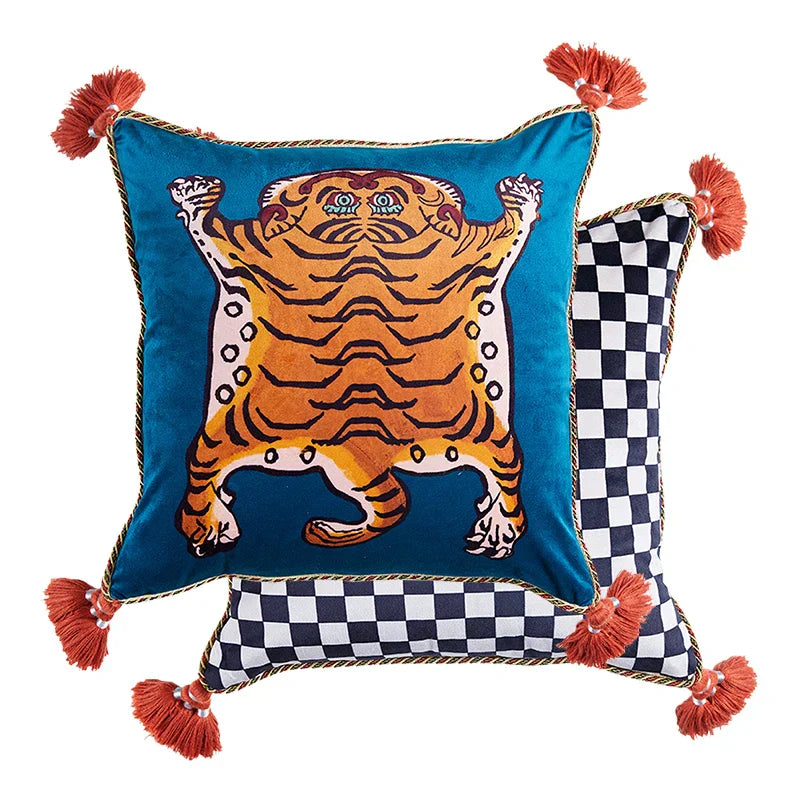 DecorBites™ Cat Print Velvet Throw Pillow Case Luxury Cushion Hand Made