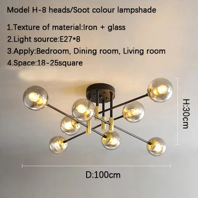 DecorBites™ Glass Ball Black Chandelier - Nordic Round Dining Table Ceiling Chandelier