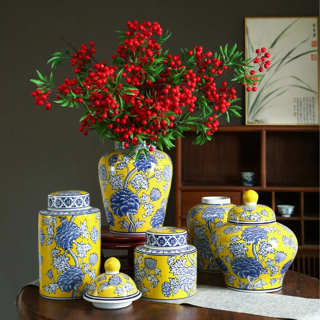 DecorBites™ Chinese Blue White Porcelain General's Jar Flower Vase Home Decoration