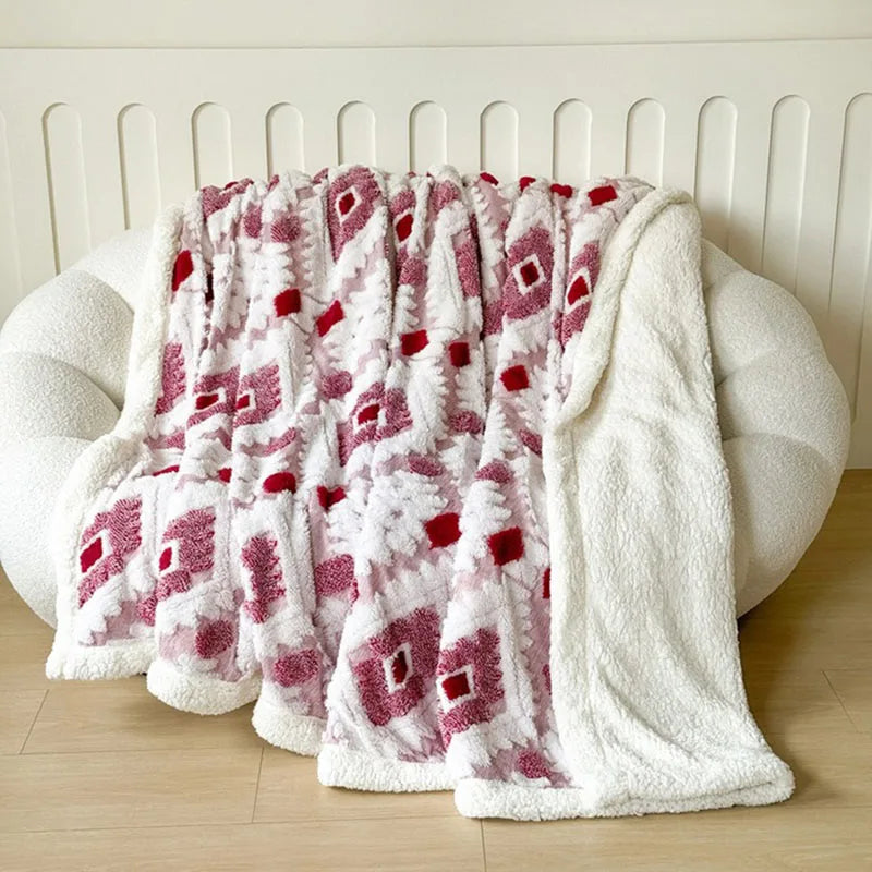 DecorBites™ Geometric Jacquard Taff Velvet Blanket Lamb Wool Warm Nap Bed Sheets
