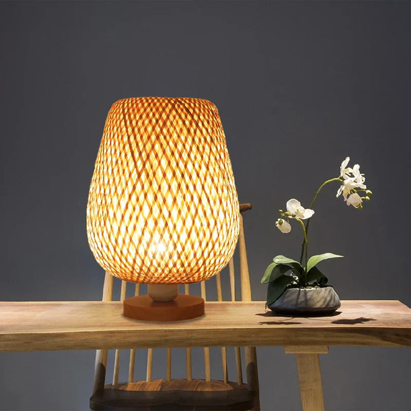 DecorBites™ Bamboo Table Lamp Handmade Bedroom Living Room Decor Wood Light