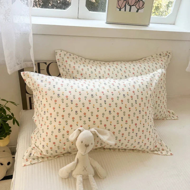 DecorBites™ Korean Floral Cotton Pillowcase 40x60cm, 48x74cm, 50x80cm, Home Cushion Cover
