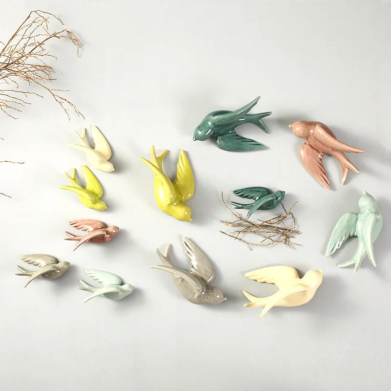 DecorBites™ Flying Bird Ceramic Wall Ornament Simulation Room Decoration Indoor Accent
