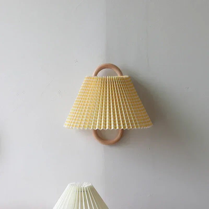 DecorBites™ Beech Wood Wall Lamp: Wabi-sabi Style Fabric Art for Living Room, Bedroom, or Porch
