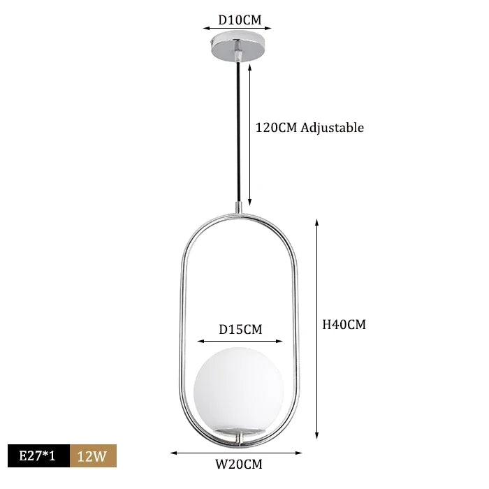 DecorBites™ Glass Ball Pendant Lights Modern LED Brass Black Chrome Suspension Luminaire