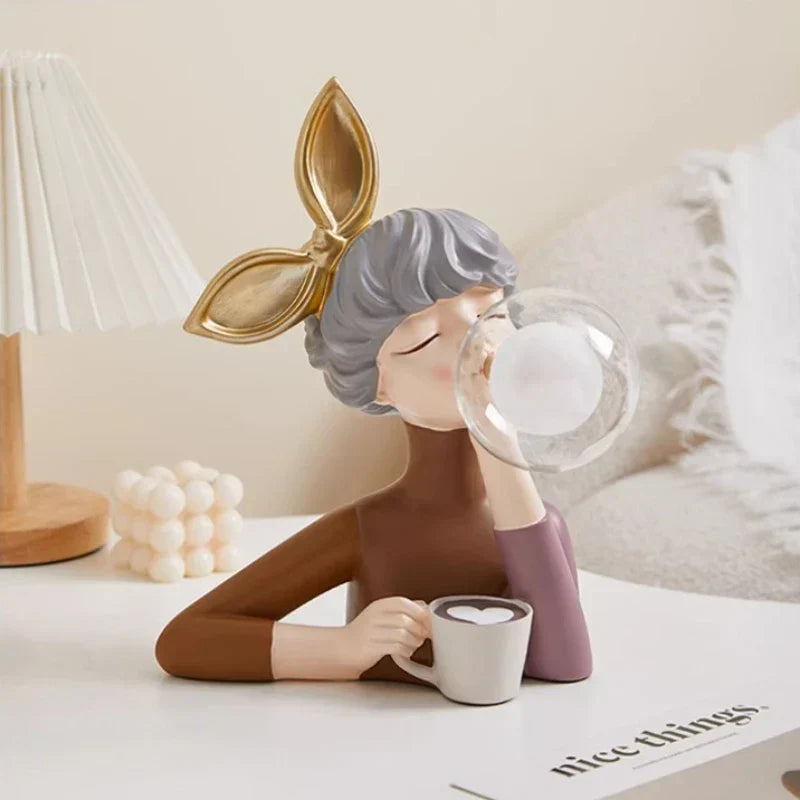 DecorBites™ Bubble Girl Statue Ornament: Modern & Simple Night Light Décor for Home, Bedroom, Living Room