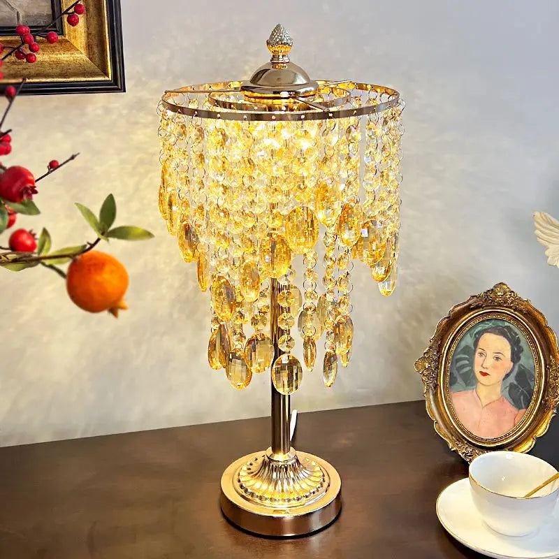 DecorBites™ Crystal Glass Table Lamp with Round Stand for Bedroom Living Room