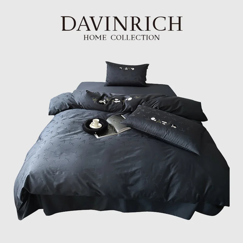 DecorBites™ Chinese Panda Bamboo Jacquard Duvet Cover Set Luxury Cotton Bed Sheet Set