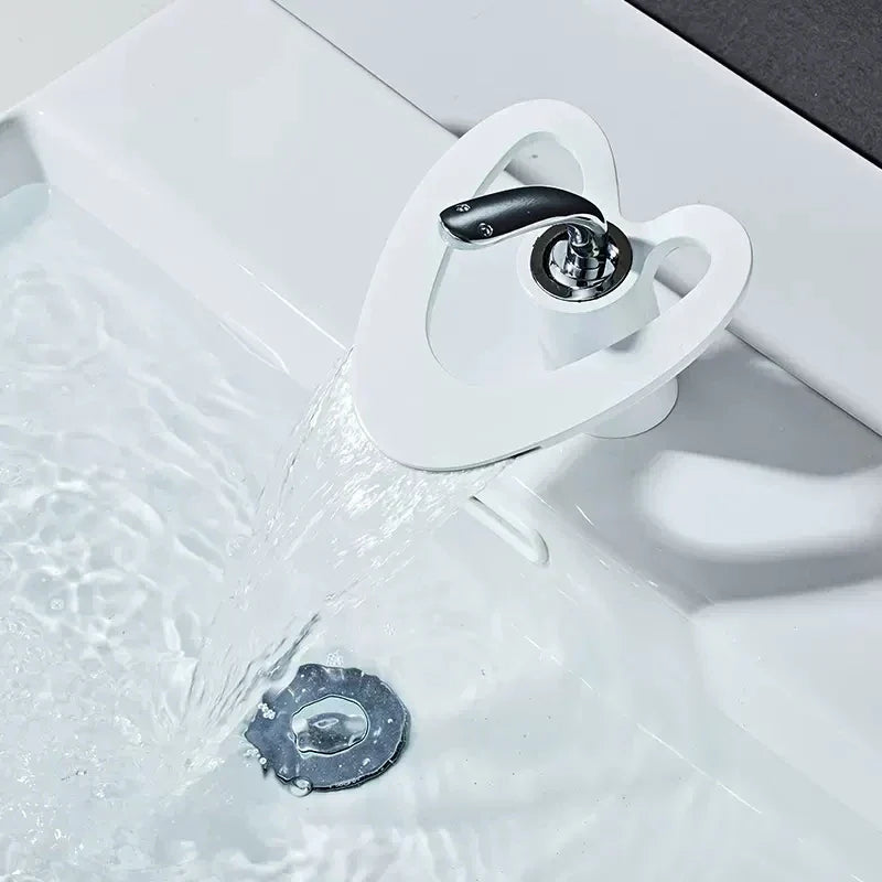 DecorBites™ Golden/White & Black Waterfall Basin Faucet - Brass Sink Mixer Tap - Hot & Cold