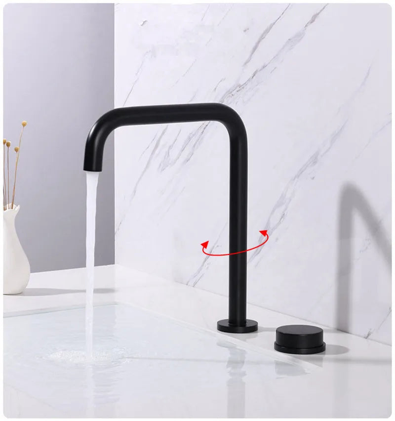 DecorBites™ Brushed Gold Widespread Basin Faucet with 360 Rotation