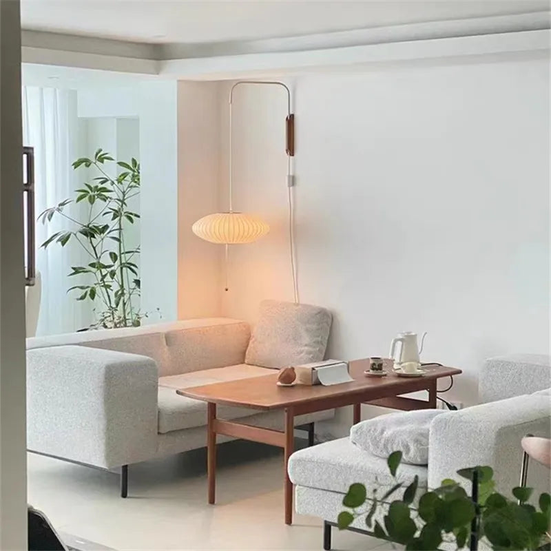 DecorBites™ Handwoven Silk Ball Wall Light: Japanese Design for Living Room and Bedroom