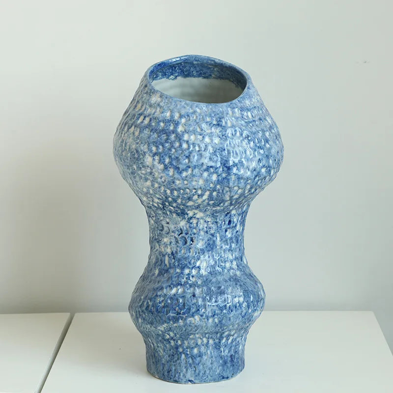 DecorBites™ Blue Ceramic Vase Hydroponic Terrarium Flowerpot Decoration Home Flower Vase