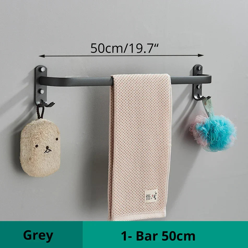 DecorBites™ Aluminum Bathroom Towel Rack with Hook, Wall Mounted Multiple Layer Cloth Hanger