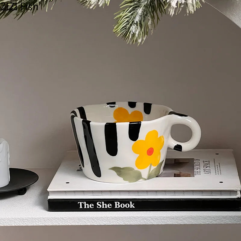 DecorBites™ Cartoon Pattern Ceramic Mug Set for Happy Dining and Tea Time