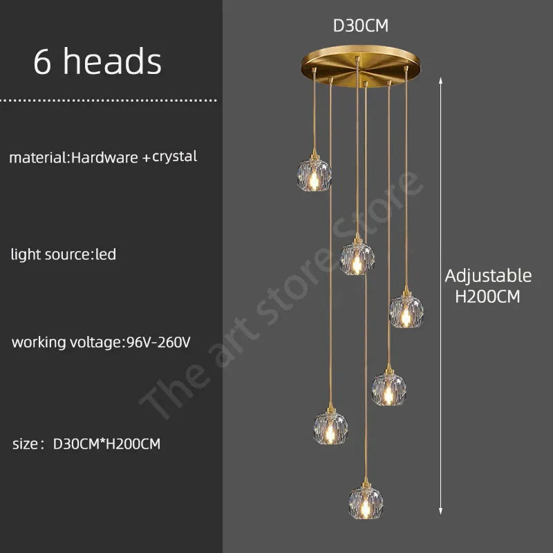 DecorBites™ Crystal Stainless Steel Staircase LED Chandelier for Modern Luxury Interiors