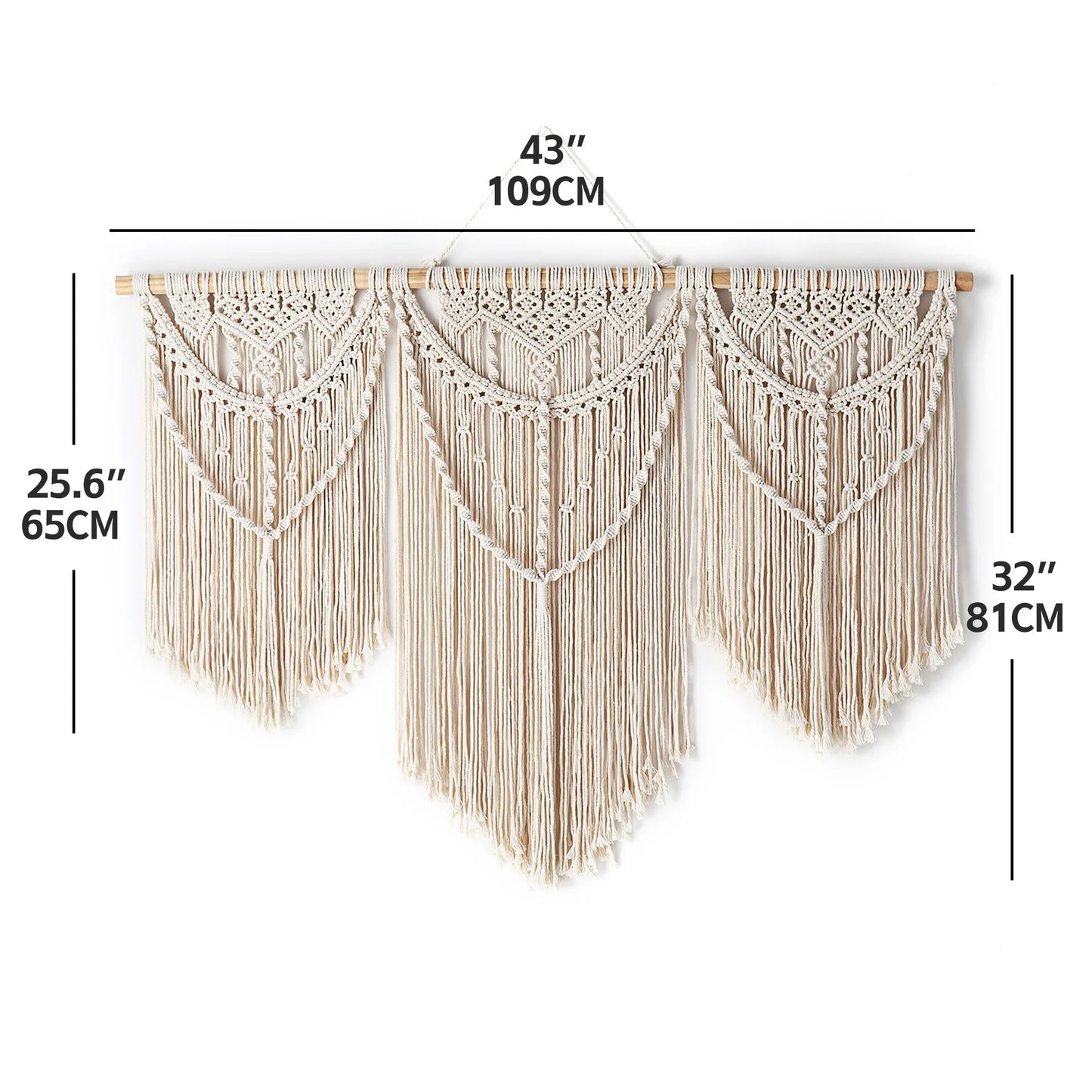 DecorBites™ Large Hand-Woven Macrame Wall Hanging Tapestry with Wooden Stick & Tassels