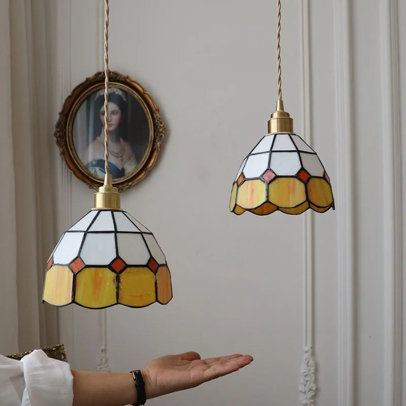 DecorBites™ Glass LED Pendant Lamp Tiffany Style Hand Stitch Dining Room Lights
