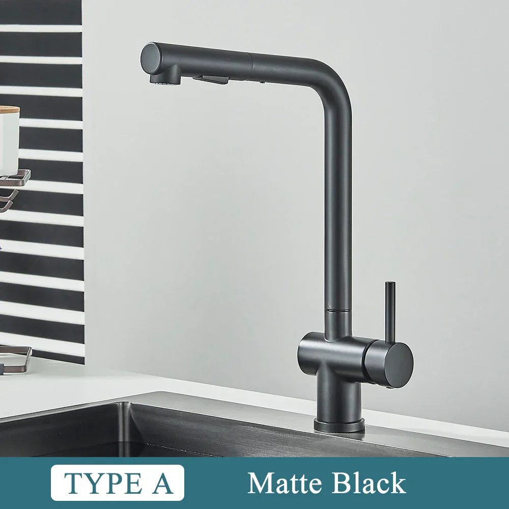 DecorBites™ Brushed Nickel Pull Out Kitchen Faucet Stainless Steel Tap Deck Install
