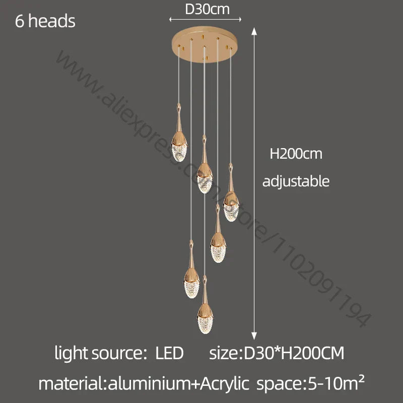 DecorBites™ Gold LED Staircase Chandelier | Luxury Large Living Room Pendant Lamp
