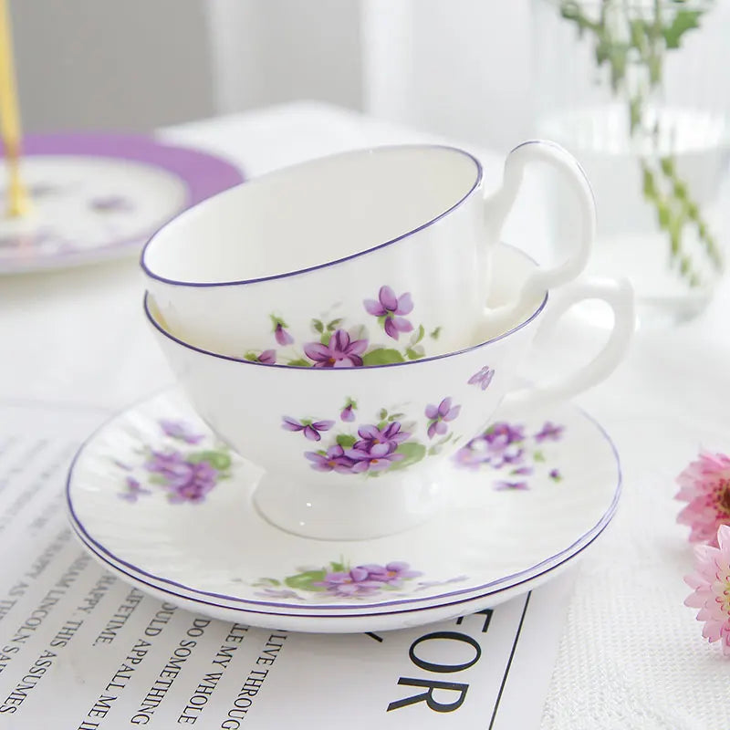 DecorBites™ Blue Dream Tea Set: Cup, Saucer, Milk Jar, Sugar Bowl, Plates & More