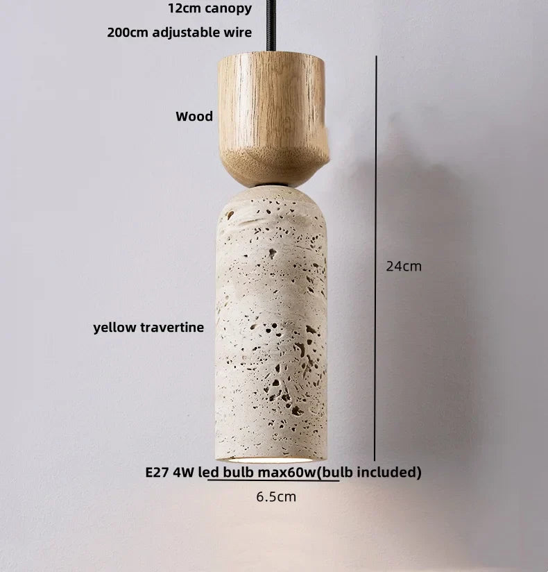 DecorBites™ LED Hanging Light Fixture Yellow Travertine Nordic Wire Adjustable Pendant Lamp