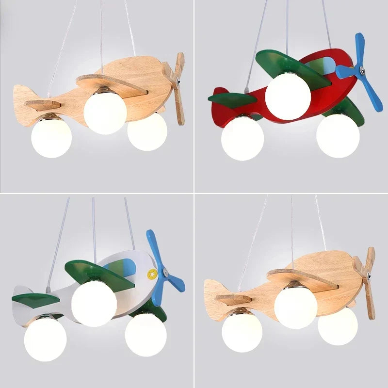 DecorBites™ Kids Wood Airplane Chandelier LED Pendant Light for Boy Bedroom