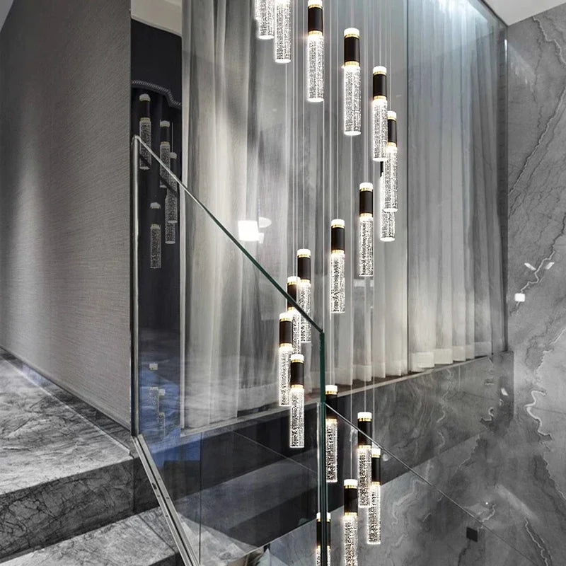 DecorBites™ Crystal Chandelier Stair Pendant Lamp Living Room Interior Lighting