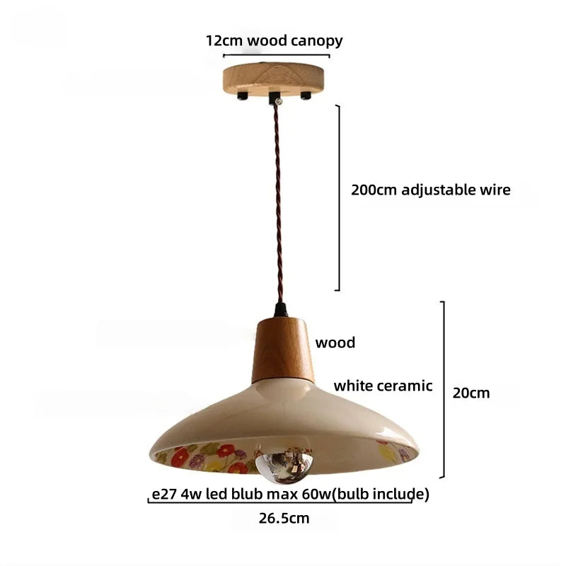 DecorBites™ LED Rose Flower Pendant Lamp Ceramic Wood Nordic Modern Hanging Light