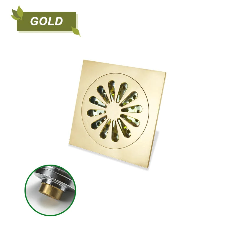 DecorBites™ Brass Square Shower Floor Drain for Kitchen and Bathroom, Insect-proof and Odor-proof