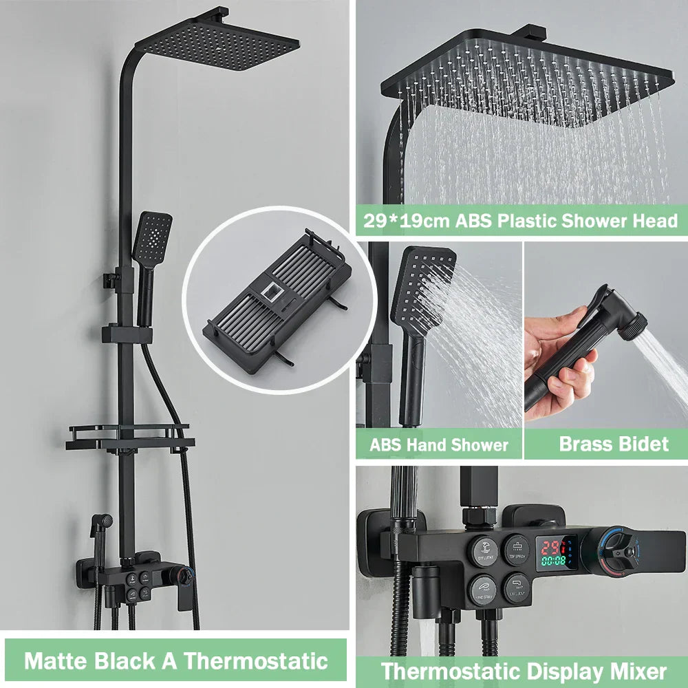 DecorBites™ Gold Thermostatic Shower Faucet Set: Smart Digital Mixer, Wall Mounted Rainfall System