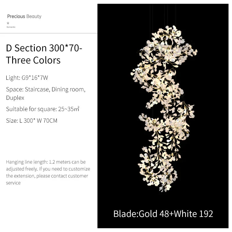 DecorBites™ Ginkgo Biloba Chandelier: Elegant Duplex Living Room Hotel Lobby Pendant Light