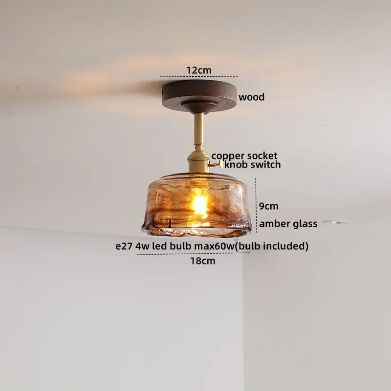 DecorBites™ Amber Glass Copper LED Ceiling Light Fixture for Modern Home Decor