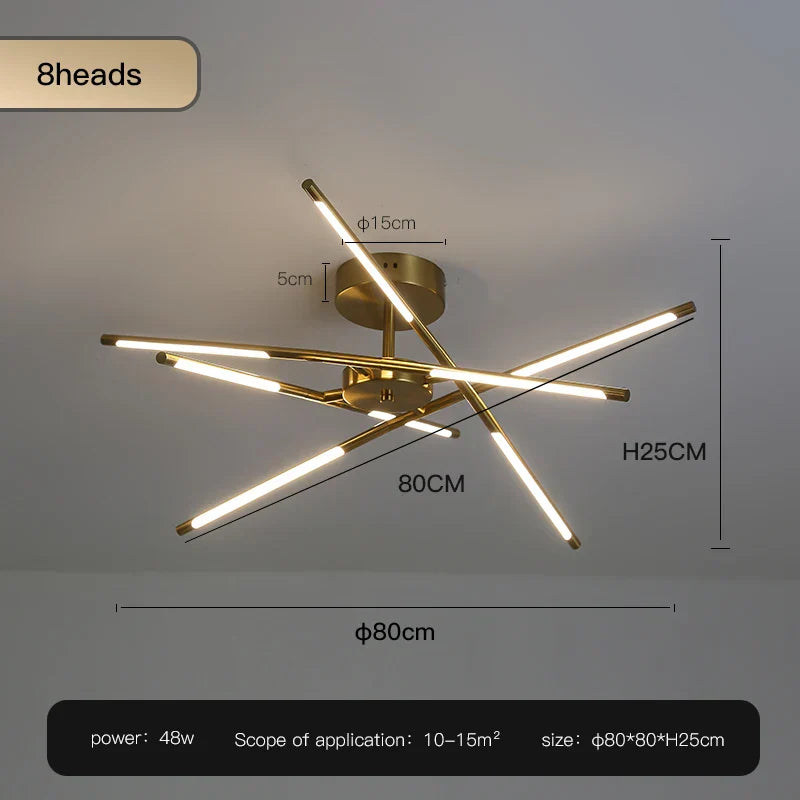 DecorBites™ Gold LED Ceiling Chandelier for Living Room Bedroom Kitchen - Dimmable Pendant Light