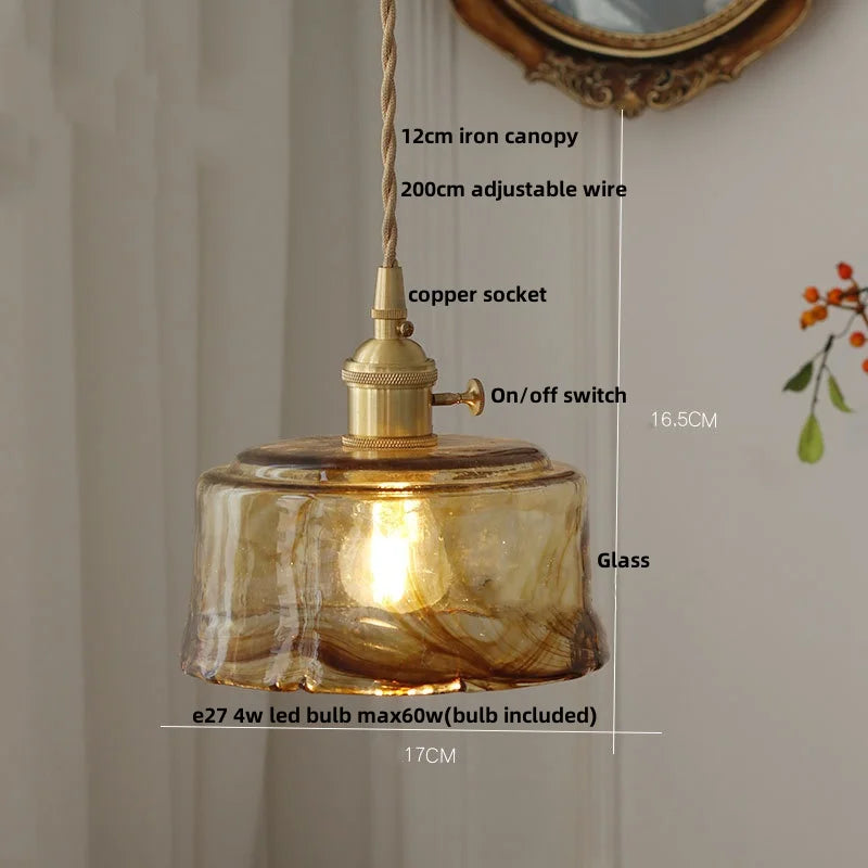 DecorBites™ Amber Glass LED Pendant Lamp with Adjustable Wire for Dining Room and Kitchen