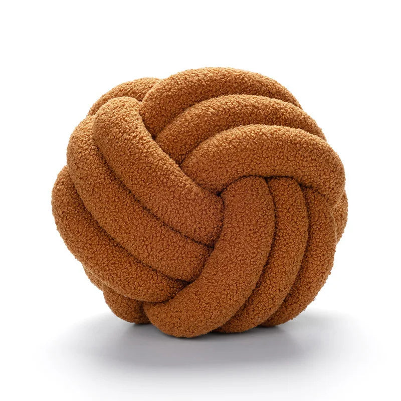 DecorBites™ Handmade Knotted Boucle Circle Plush Pillow Brown