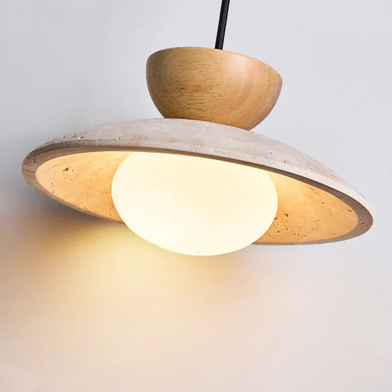 DecorBites™ LED Hanging Pendant Light Mid-Century Modern Yellow Travertine Wood Living Room