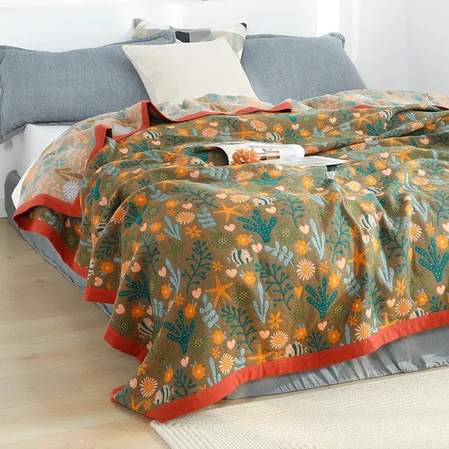 DecorBites™ Cartoon Cat Summer Quilt - 100% Cotton Leisure Blanket